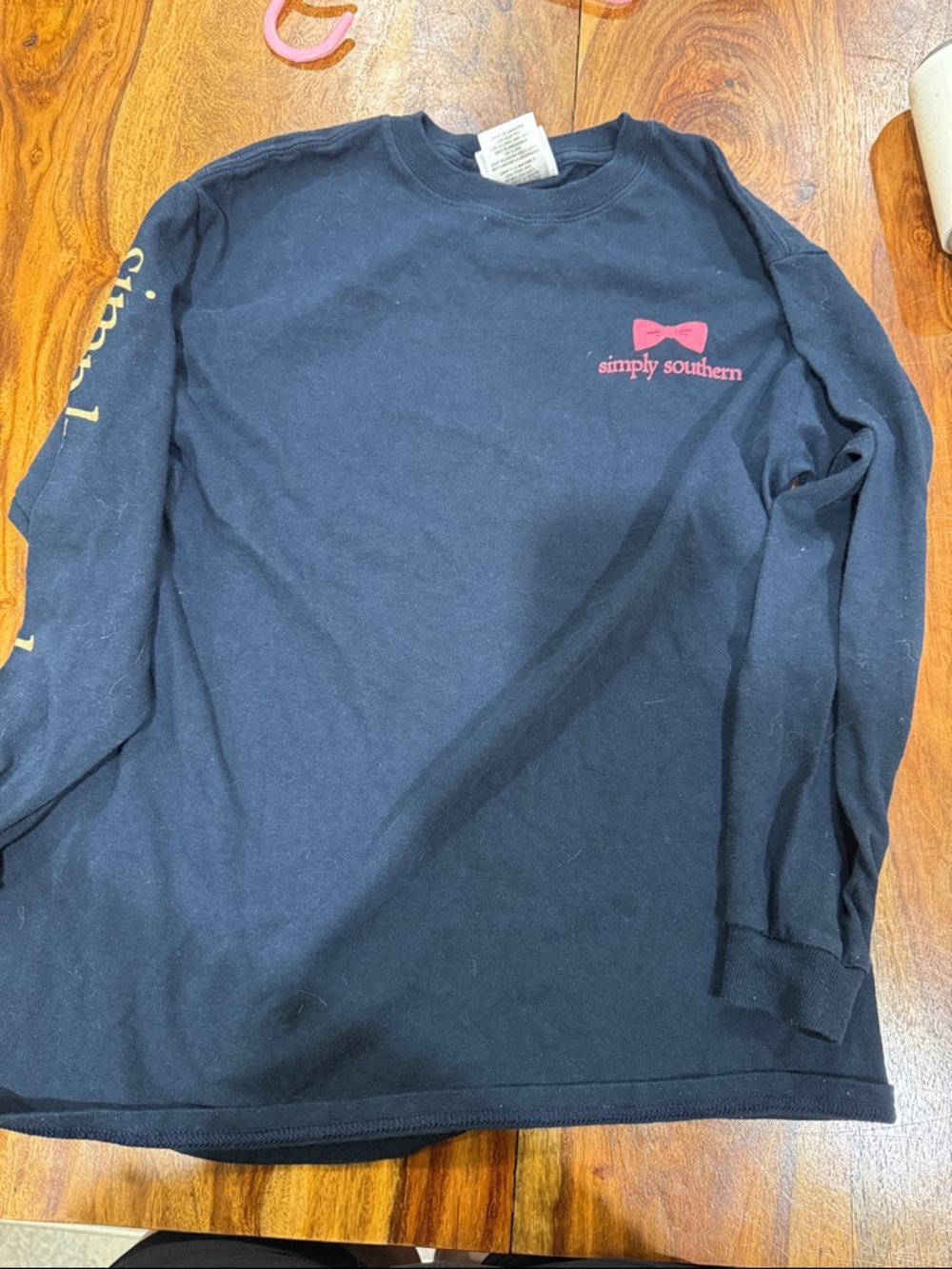 Simply Southern Navy Long Sleeve Tee with Pink Bow Accent